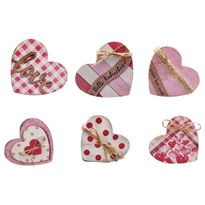 

Pack of 6 Valentines Love Heart Ornaments for Desktop Display Party Easy to Suitable for Various 1