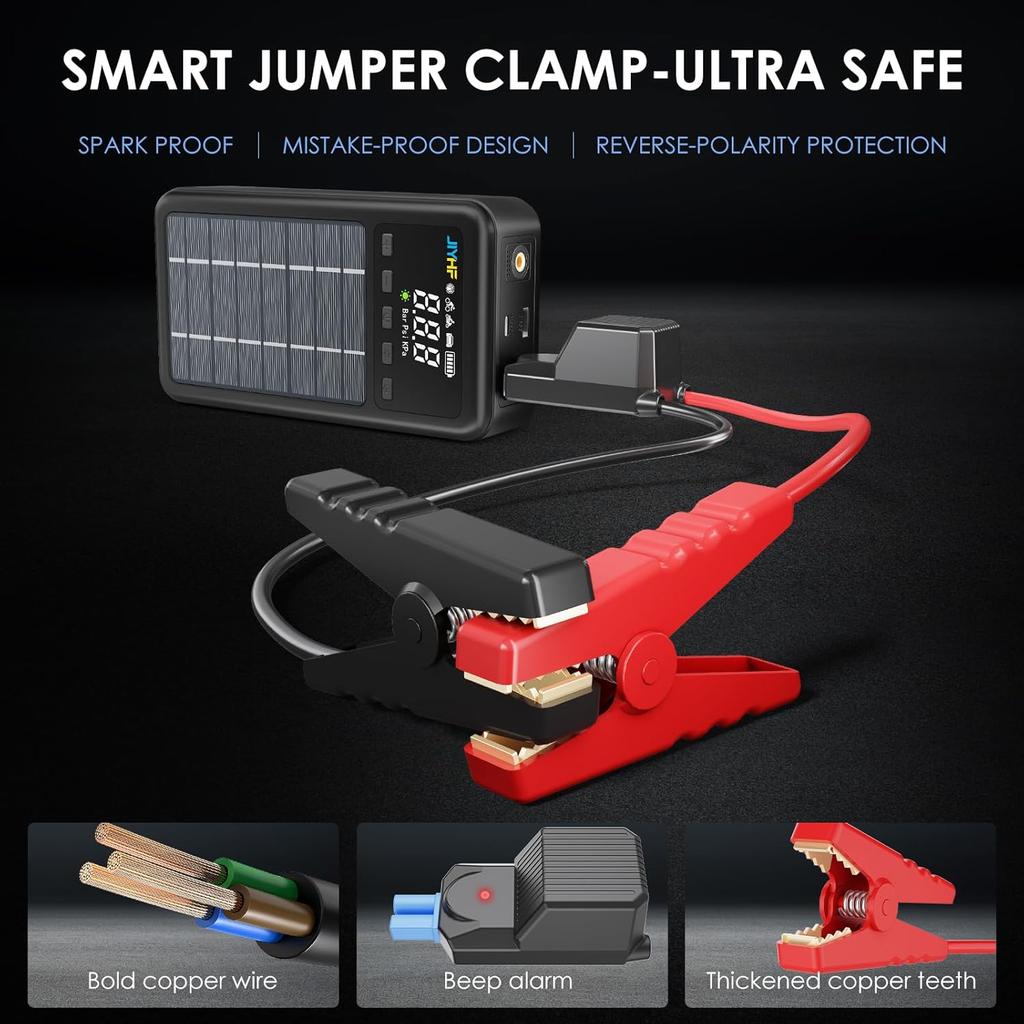 3000A Jump Starter with Air Compressor 150PSI, 12V Lithium Battery, Portable Jump Box with Solar & PD 45W Fast Charge