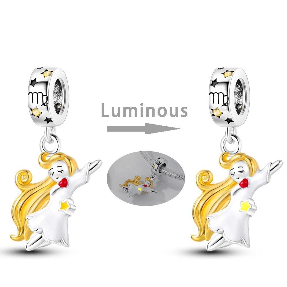 Zodiac Signs Original Charms Copper Glow In Dark Pendants Beads Fit Bracelet Diy Jewelry Birthday Gift For Women