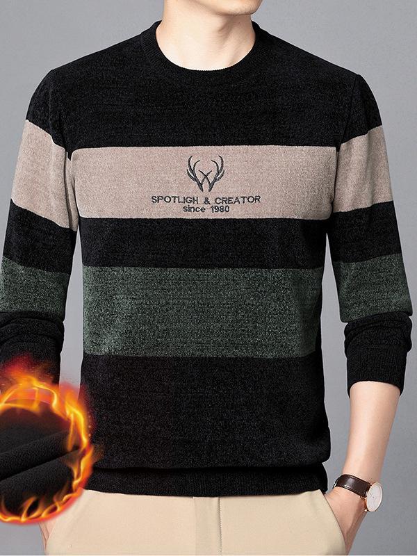 Men's Winter Chenille Velvet Thickened Knit Sweater Hoodie - Round Neck Casual Base Layer.