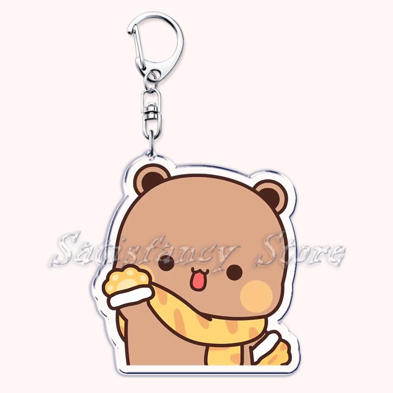 Bubu Dudu Cartoon White and Grey Couple Bears Keychains Ring for Accessories Bag Pendant Key Chain Jewelry Fans Lovers Gifts