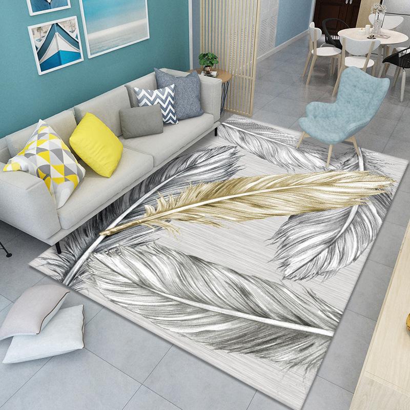 WTEMPO Feather Print Carpet Living Room Large Area Anti-Slip Carpet Bedroom Room Bedside Blanket Home