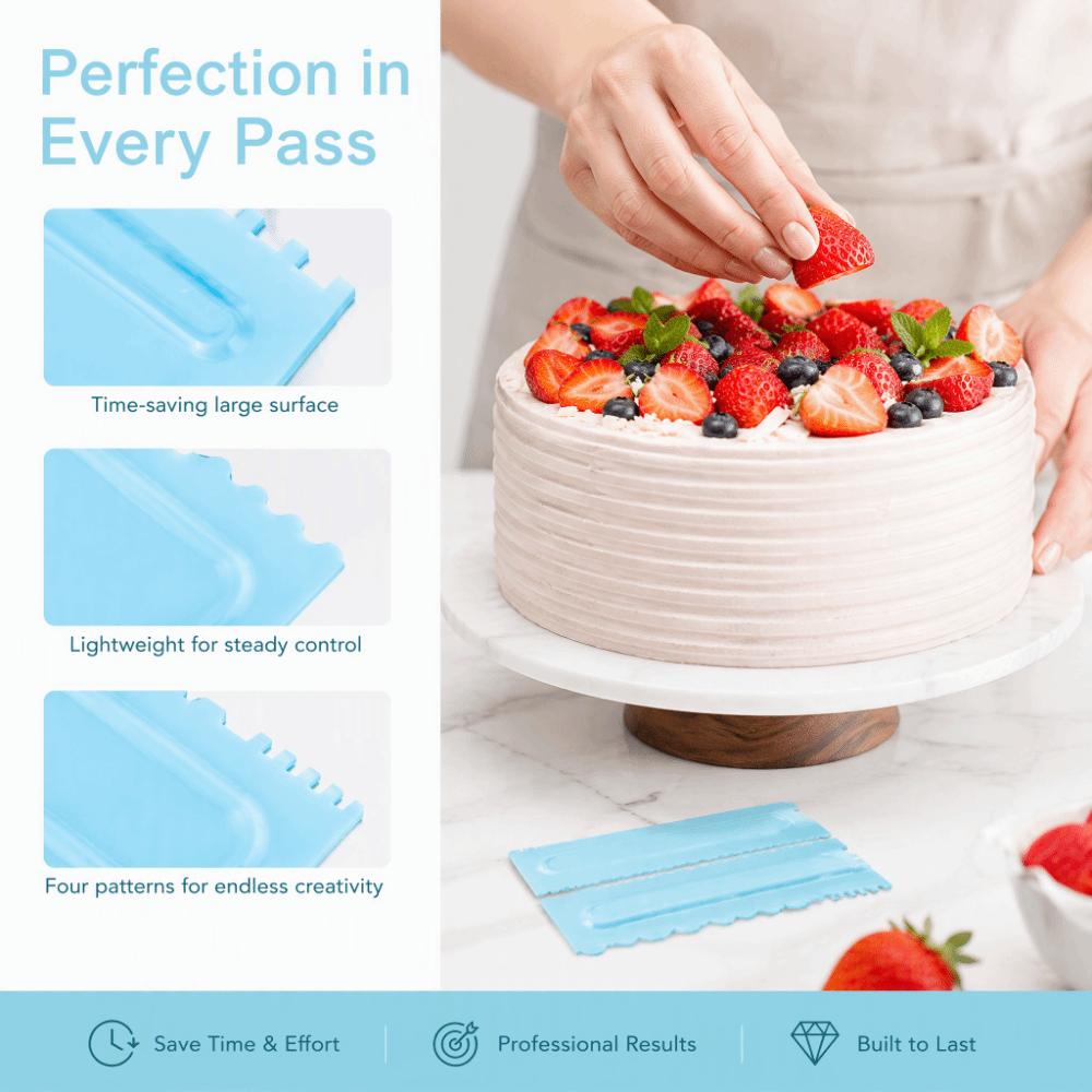 4PCS Patterned Edge Cake Decorating Scraper Plastic Icing Smoother Cake Decorating Comb DIY Baking