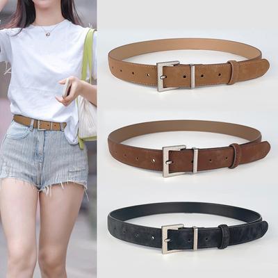2024 Four Seasons Available New Women'S Retro Matte Cowhide Leather Belt, Casual Pants, Jeans, High Quality Belt