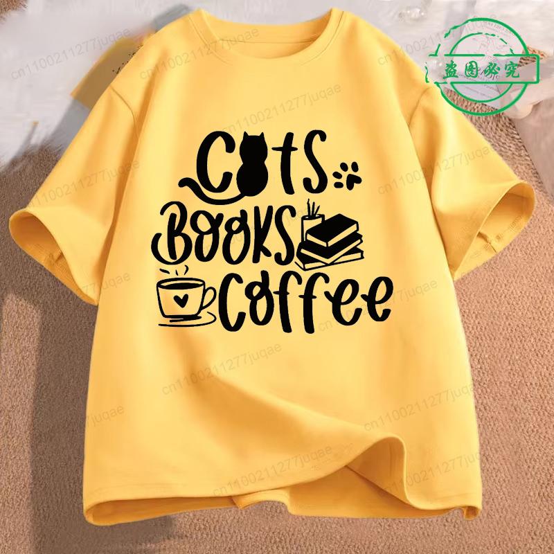 

Cats Books and Coffee Fashion Men s Shirt Tops Short Sleeve Tee Shirts Book Reading Tshirt Coffee Lover T-shirt for Men Clothing 4XL