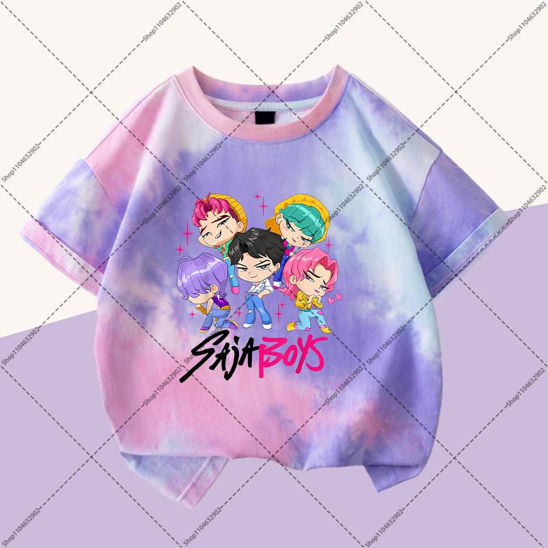 KPop Demon Hunters Boys Girls Fashion T-shirts Kids Cute Clothes Cartoon Anime Graphic Print Children Short Sleeves Party Gifts