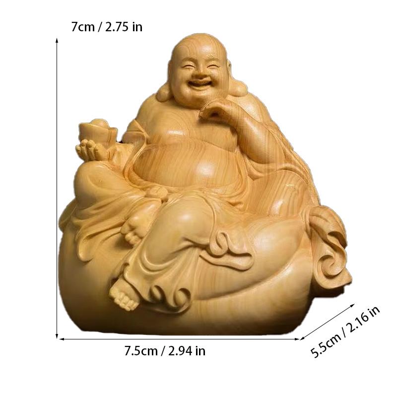 Wooden Yuanbao Maitreya Buddha Small Statue traditional culture Maitreya Buddha Home, Room, Office, Car Decoration Accessories