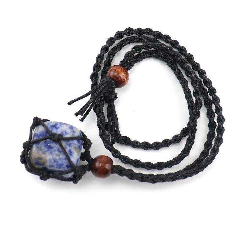 Crystal Rough Stone Natural Stone Black Mesh Pocket Woven Necklace Adjustable Rough Stone Mesh Pocket Sweater Chain N559