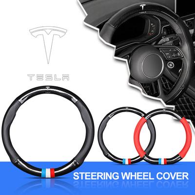 Leather Steering Cover Breathable Anti Slip Car Steering Wheel Cover For Model 3 Model S Model X Model Y Roadster Performance