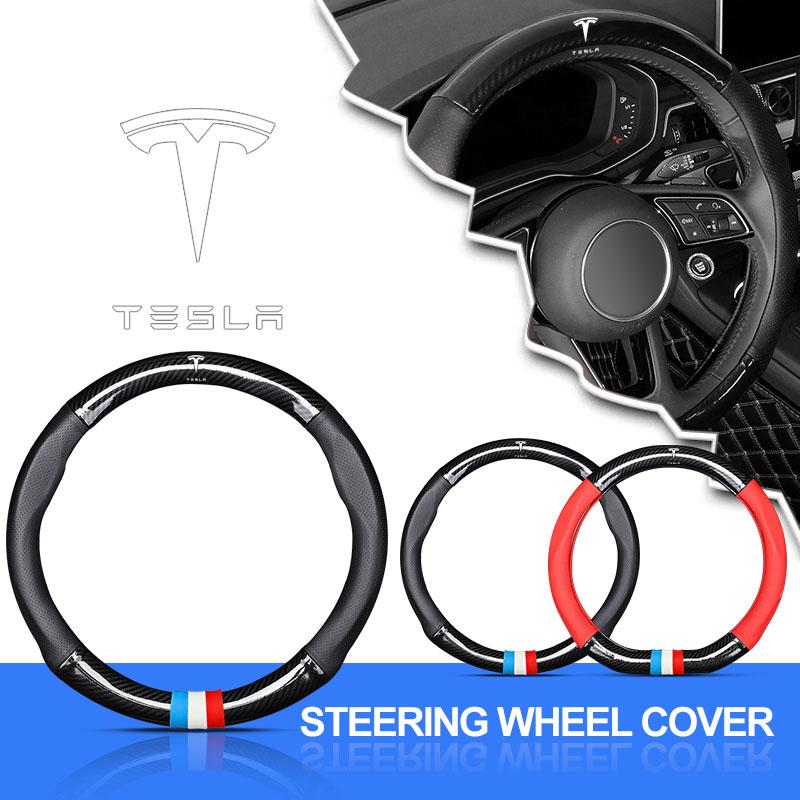 Leather Steering Cover Breathable Anti Slip Car Steering Wheel Cover For Tesla Model 3 Model S Model X Model Y Roadster Performance