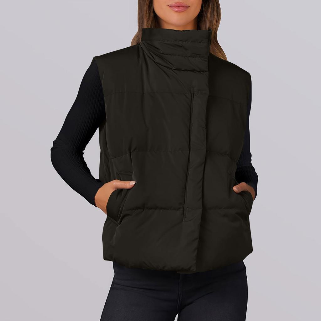Women's Casual Winter Vest Stand Collar Sleeveless Insulated Padded Jackets Coat With Pockets