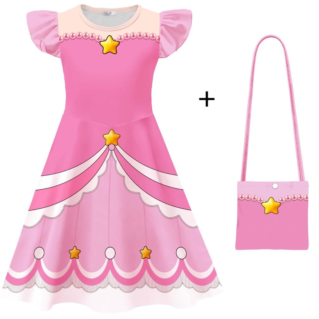 26273 Kids Girls Lily Lovebraids Stars Printed Pink Dress Pants Bag Set Halloween Cosplay Costumes