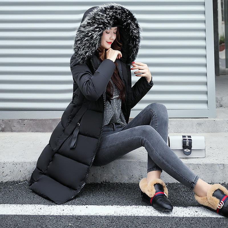 Otoño e invierno nueva ropa de algodón para mujeres con capucha cuello de lana grande abajo algodón