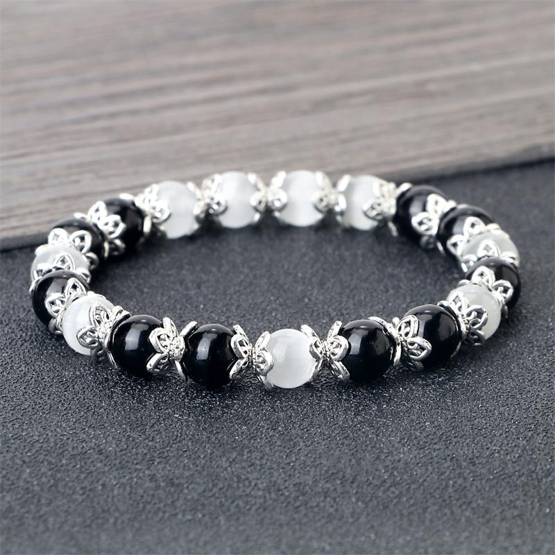 8mm White Howlite Stone Women Bracelet Metal Spacer Charm Natural Agates Pink Rose Quartz Beads Bracelets for Men Jewelry Gifts
