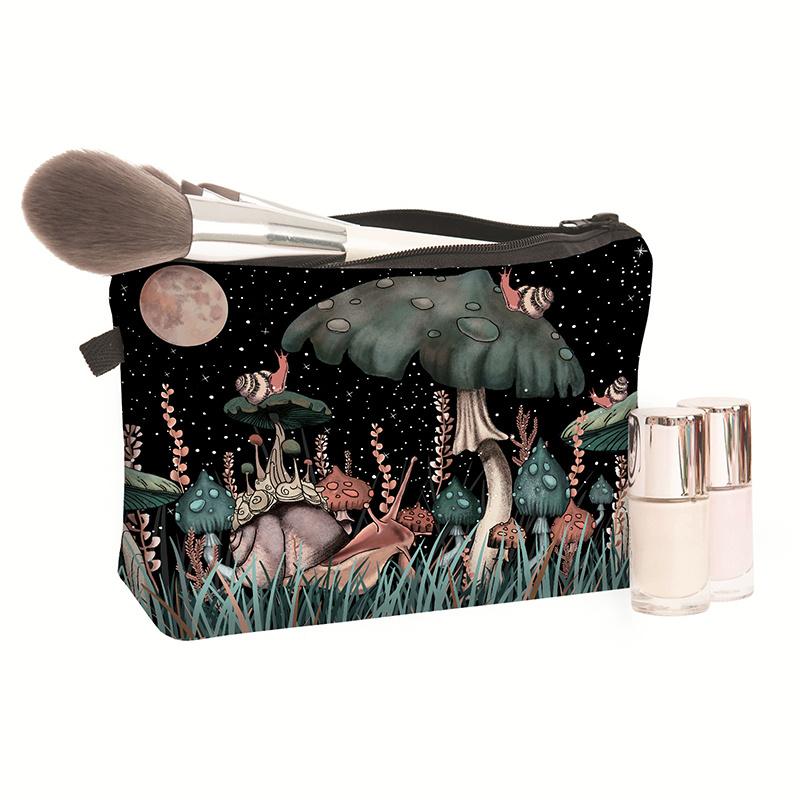 1pc Vintage Mushroom Moon Pattern Makeup Bag Pouch for Women Girls Travel Portable Makeup Storage Bag