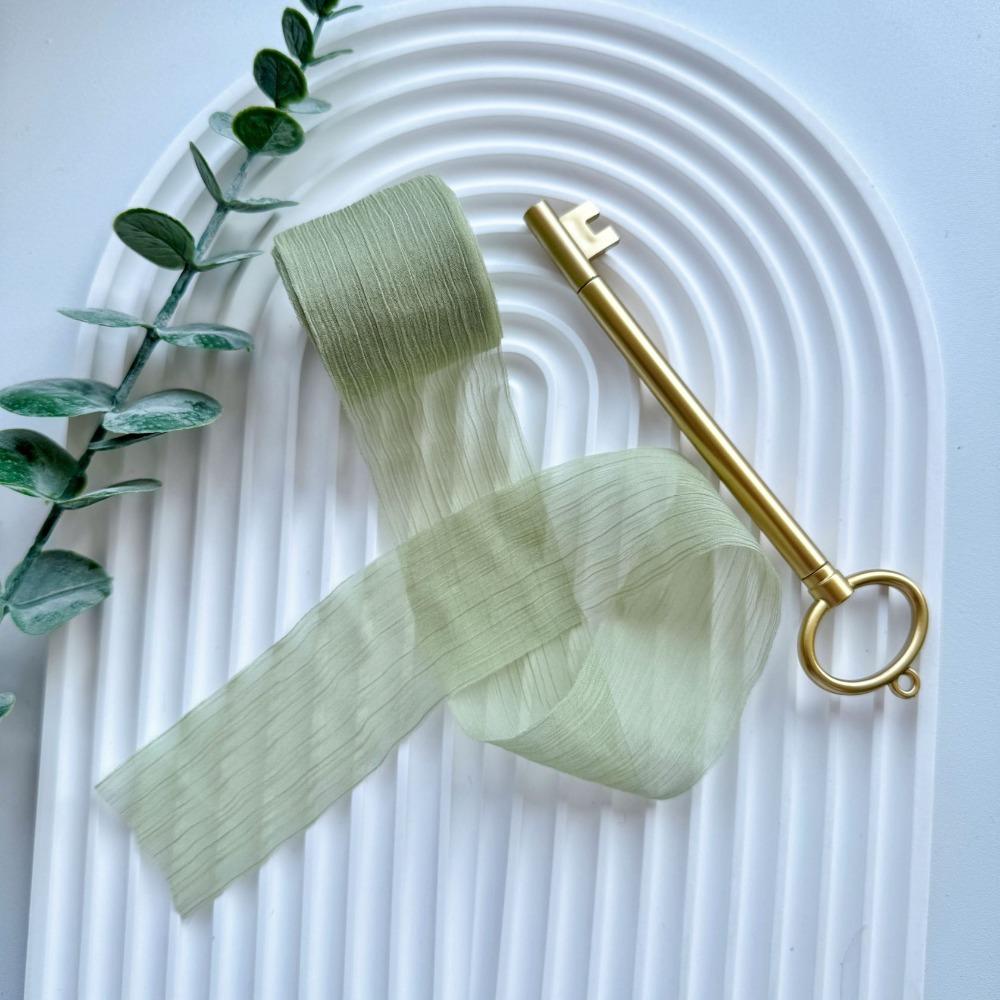Small Fresh Chiffon Silk Ribbon Transparent Gauze DIY Material Chiffon Ribbon Organza Ribbon Wedding Decoration 4x500cm зелёный