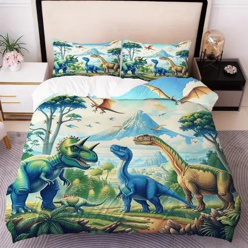 Cartoon Dinosaur Duvet Cover Bedding Decoration With Cartoon Dinosaur Pattern Suitable For Children Kids And Adults Warm Soft