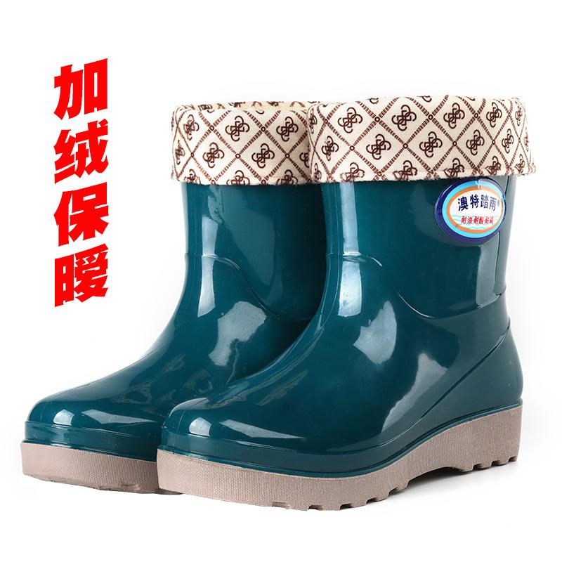 

Женские низкие бархатные теплые дождевики, низкие резиновые сапоги, хлопковые резиновые туфли, водонепроницаемая обувь из ПВХ 41 темно-зеленого