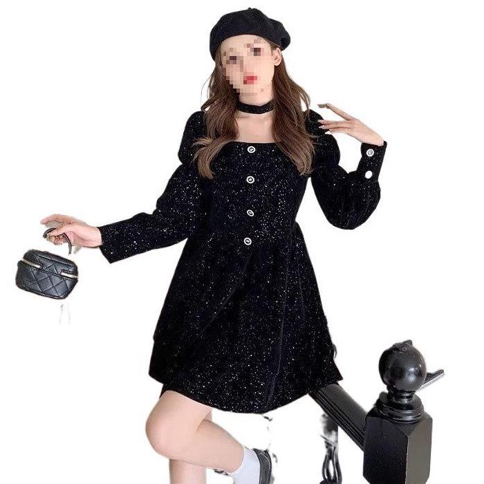 Spring Arrival Sequin Square Neck Long Sleeve Princess Dress for Formal Events