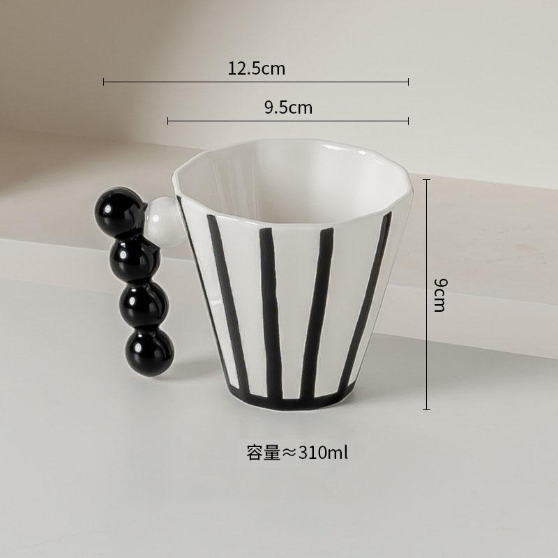 Retro Striped Ceramic Mug Creative Handle Latte Coffee Mug High Beauty Couple Cup Beverage Cup Home Water Cup Breakfast Cups
