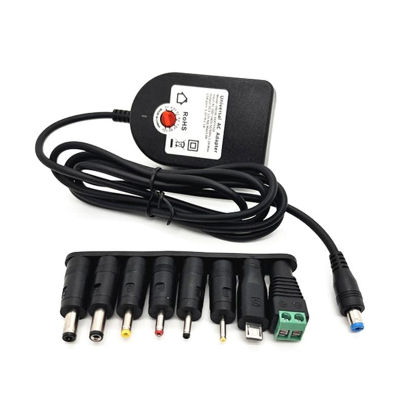 36W Charging Adapter 3-12Volt Adjustable AC100-240V to DC5521 Charger with Interchangeable Tip