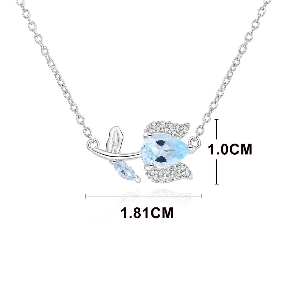 2024 New Rose Design Pendant Necklace 50cm Natural Sky Blue Topaz Gemstone Fine Jewelry for Girls Daughter Nice Birthday Party Gift