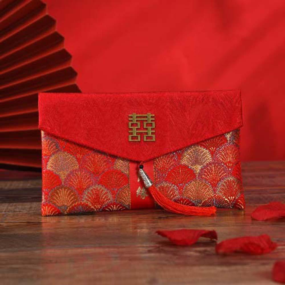 New Year Blessing Words 2025 Money Pocket Brocade Cloth Tassel New Year Money Bag Chinese Wedding