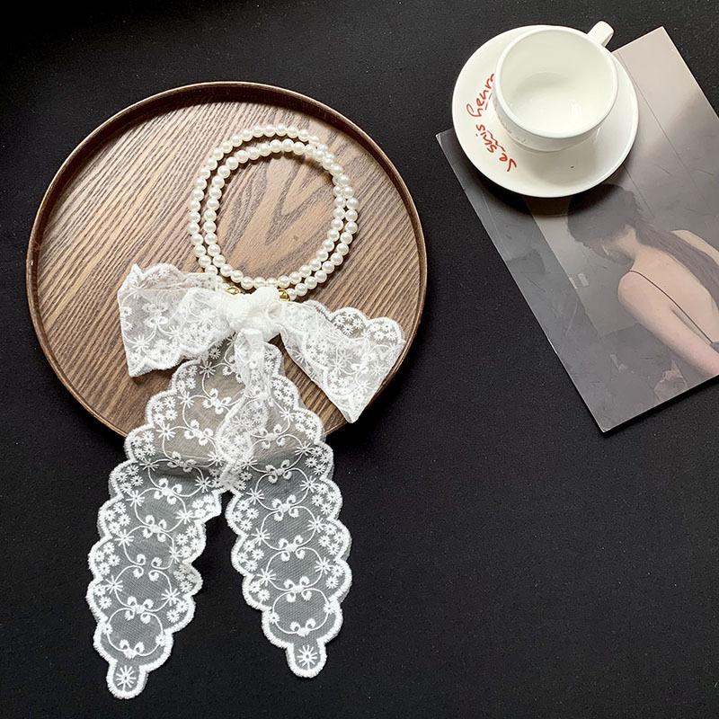 Pearl necklace spring and summer versatile polka dot lace silk scarf high-end bag strap multi-purpose belt headscarf headband