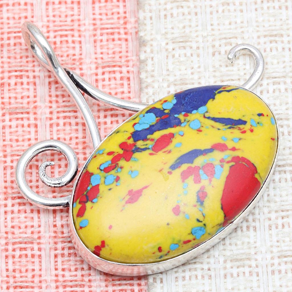 Mosaic Jasper Gemstone Handmade Women's Unisex Silver Jewelry Pendant 2