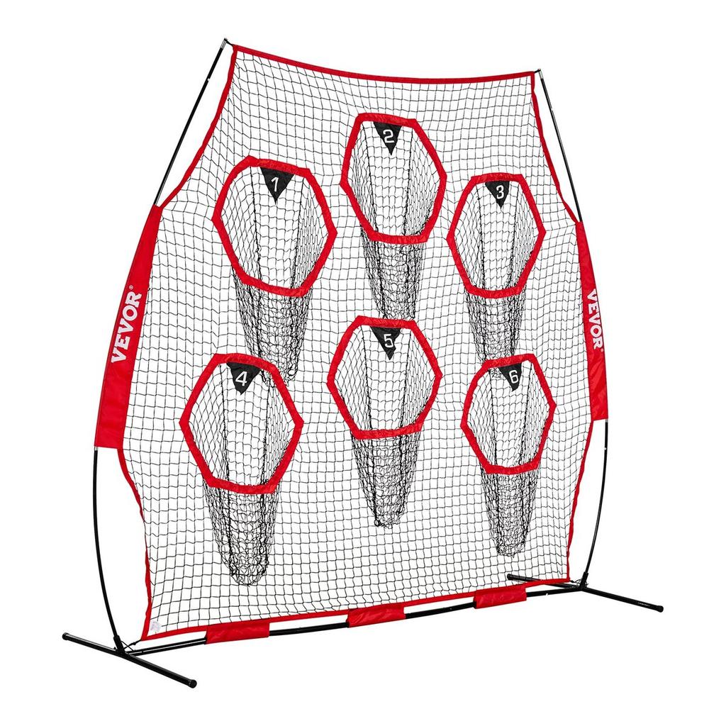 2438.4x2438.4mm Football Trainer Throwing Net, Training Throwing Target Practice Net with 6 Target Pockets, Knotless Net Includes Straps and Portable