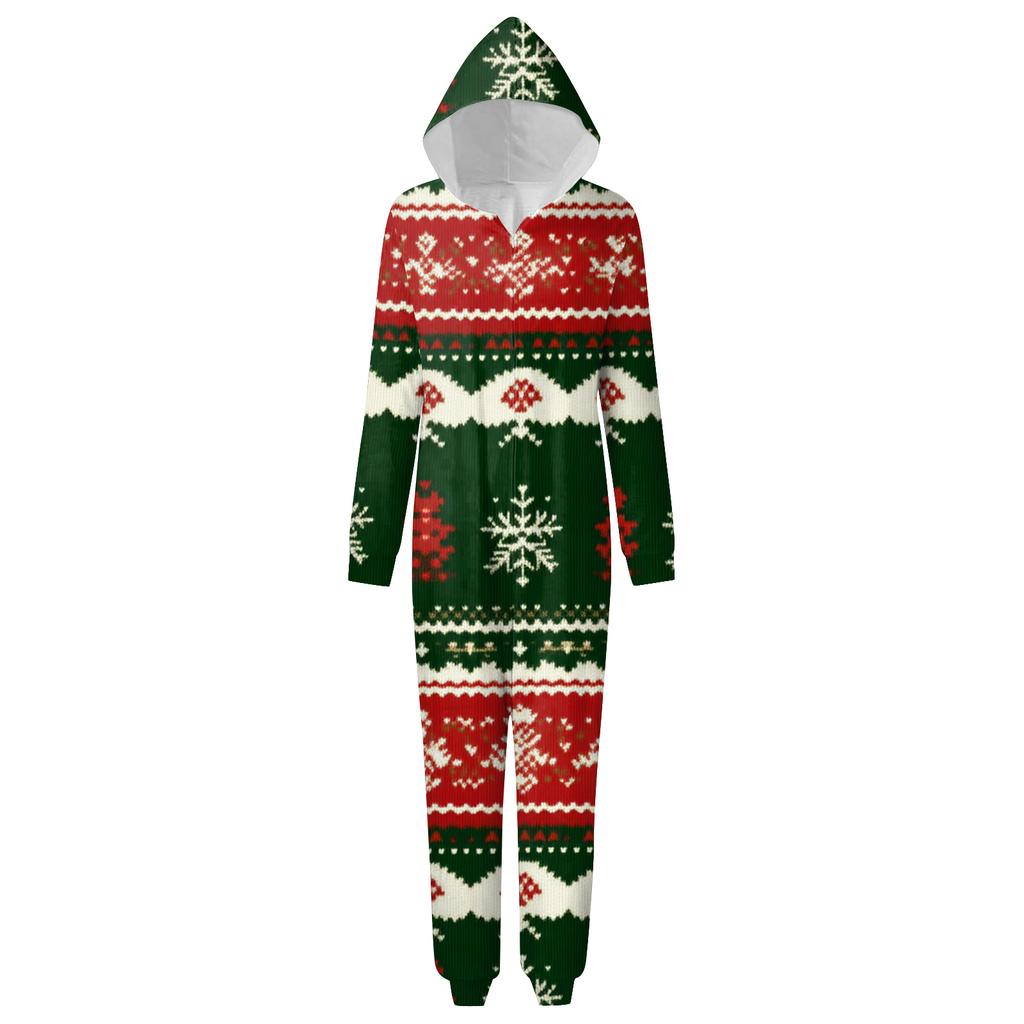 Christmas Print Family Matching Hooded Long Sleeved Zippered Jumpsuit Set