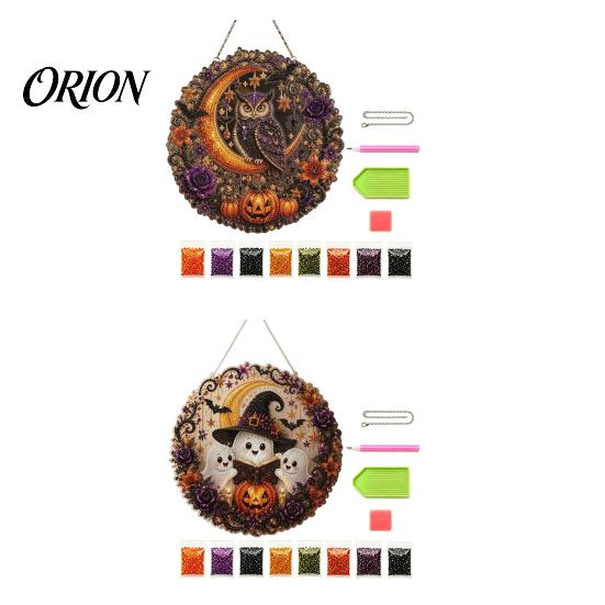 Easy Diamond Painting for Beginners Halloween Ghost/Owl Art Hanging Ornament Kit, Holiday Rhinestone Crafts Suncatcher, DIY Pendant Window Decor