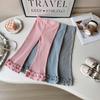 Girls' Casual Knit Flare Pants with Lace Trim