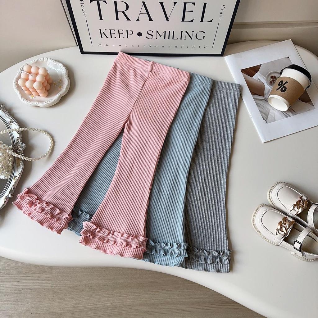 Girls' Casual Knit Flare Pants with Lace Trim