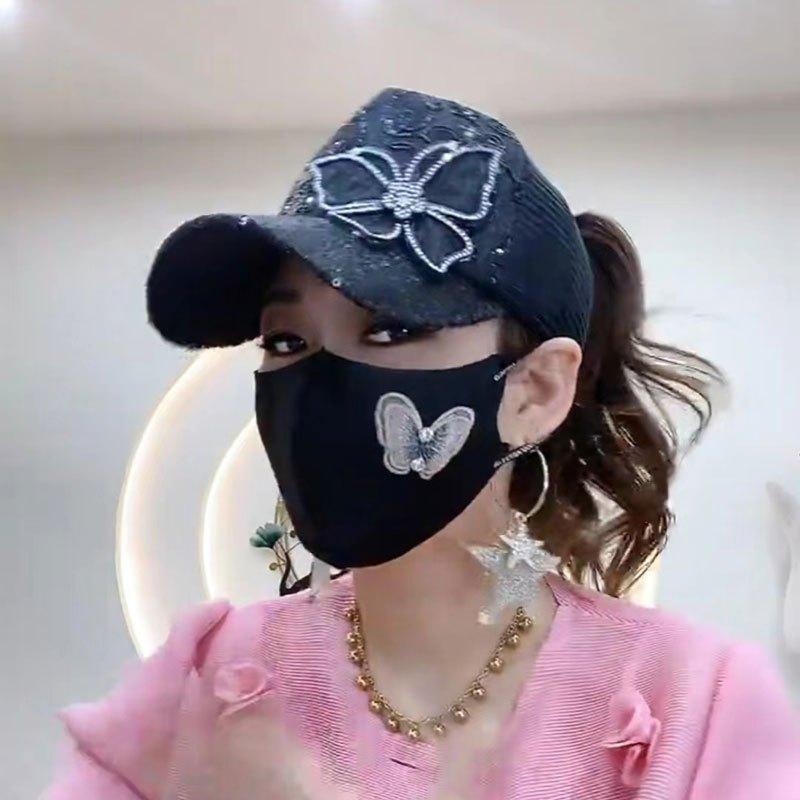 Sequin Baseball Cap for Women and Men, Summer Mesh Back, Rhinestone Butterfly, Fashion Sun Hat, Universal for Men and Women, Short Brim