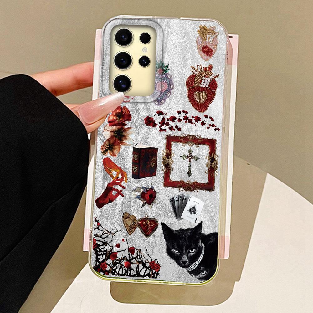 

Retro Style Pink Face Sun Stars Women Girls Phone Case for Samsung Galaxy S25 Edge S24 S23 S22 S21 FE Plus Ultra Silicone Cover Samsung Galaxy S25 Ultra білий