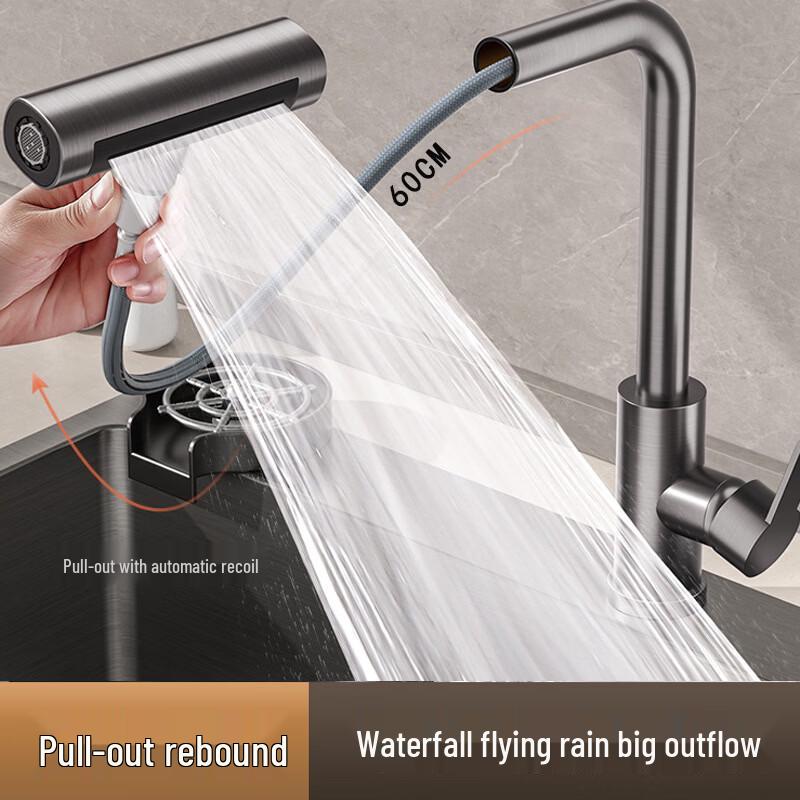 TLXT Golden Pull-out Wall-Mounted Kitchen Faucet