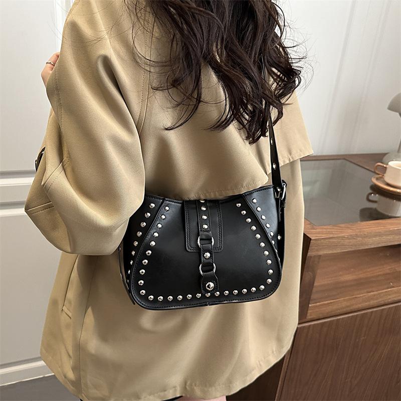 Vintage Rivet Thread Design Shoulder Bags for Women Versatile Ladies Pu Leather Crossbody Bag Solid Color Female Handbags Zipper