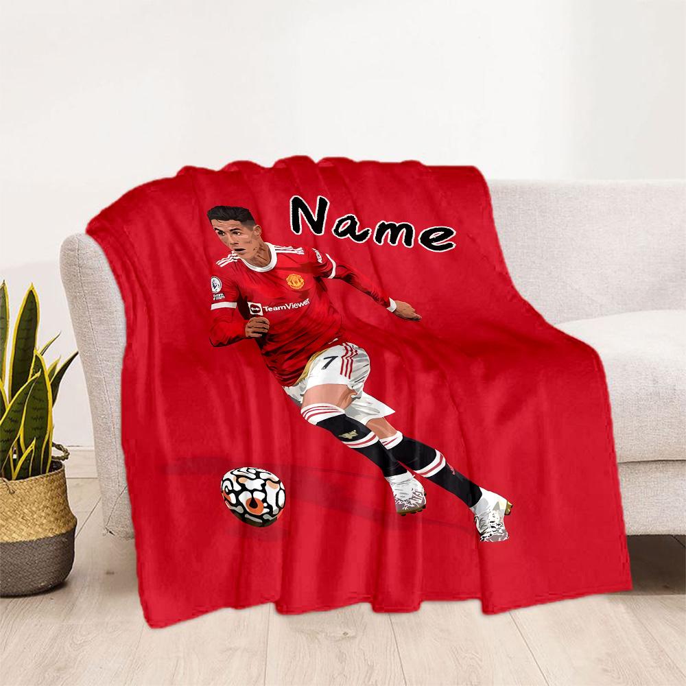 Football Player Action Personalized Name Blanket Throw Customizable Blanket Comfortable for Bed Home Decor Livingroom Couch All-Season Use