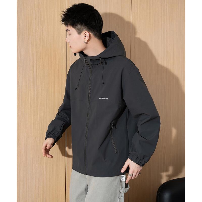 

TonLion Men s 2025 Autumn Left Chest Lettering Hooded Woven Jacket M