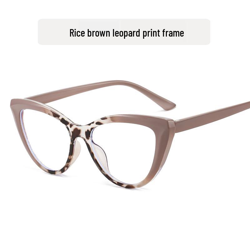 Retro Cat-Eye Color Block Women's Anti-Blue Light Glasses - Fashionable Large Frames, Lens Compatible, Trendy.
