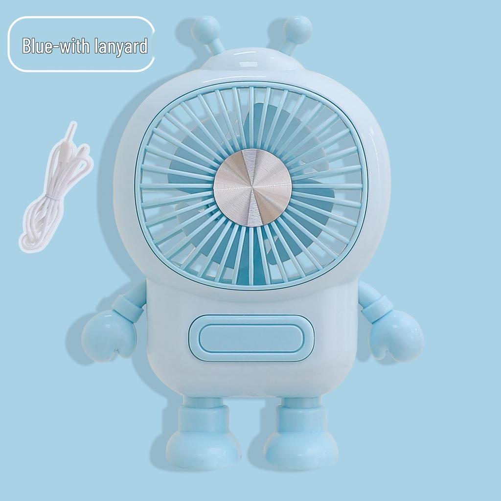 Portable Cartoon Mini Desk Fan with USB Charging and Lanyard