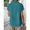IHUASU Unifarben mit Schnalle Revers Schulter Falten Tasche Einsatz Schulter Kurzarm Top Zoll T-Shirt Frau