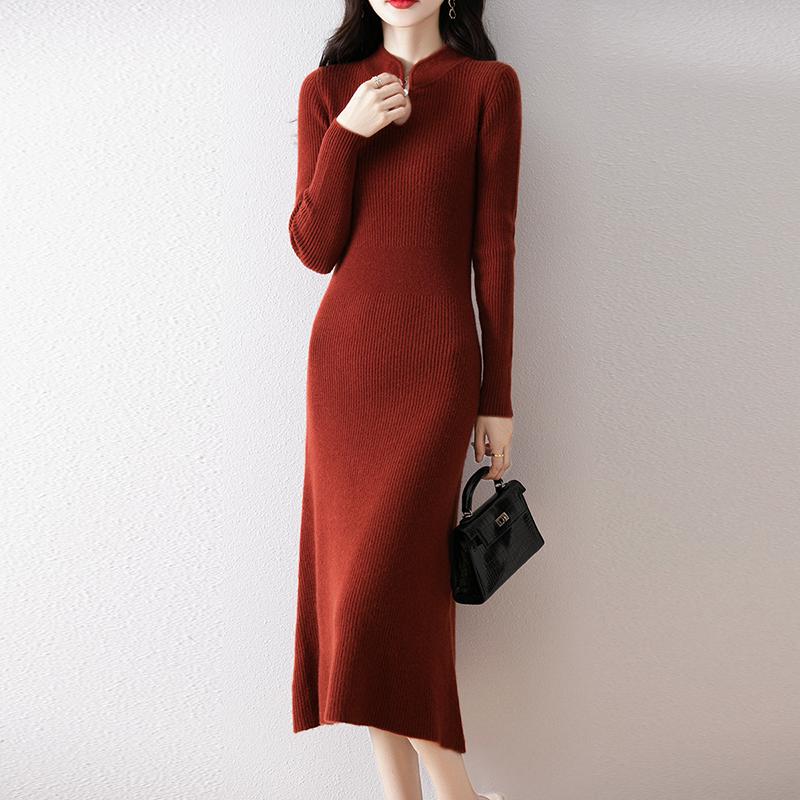 Women Sweater Dress 100% Wool MODERN NEW SAGA Turtleneck Knit Long Pullover Winter Jumpers Wool Long Dress Female