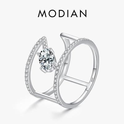 Modian 925 Sterling Silver Double Layer Luxury Finger Ring Oval Clear CZ Wedding Rings For Women Engagement Brand Fine Jewelry
