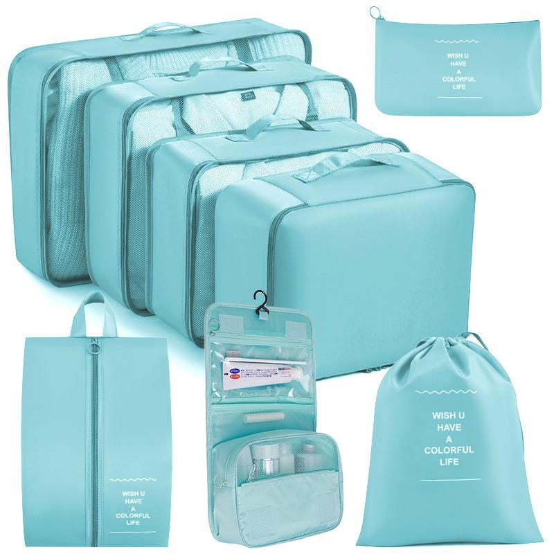 Eight-Piece Waterproof Travel Storage Bag Set for Business Trips - Large Capacity