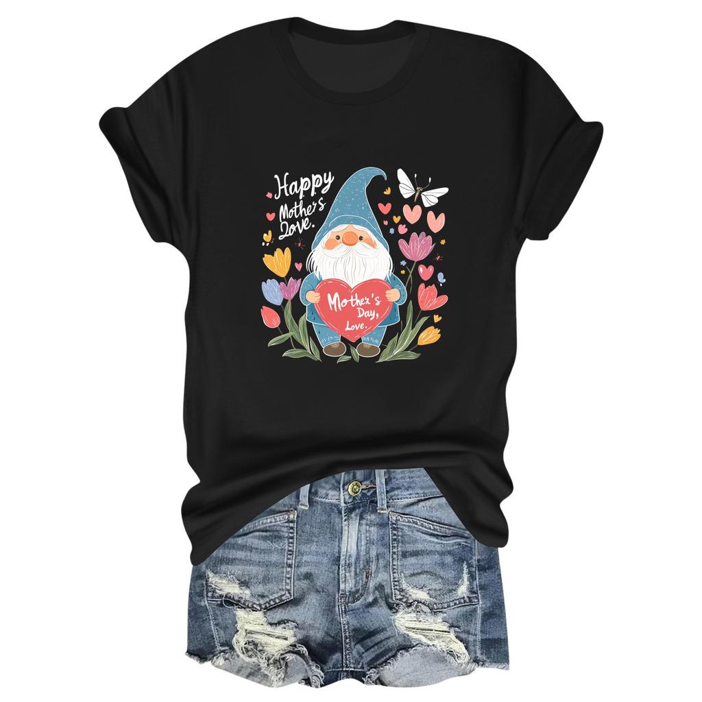 HAPPY MOTHER'S DAY LOVE Women's Casual Mother's Day Print Loose T-shirt Round Neck Pullover Short Sleeve Top