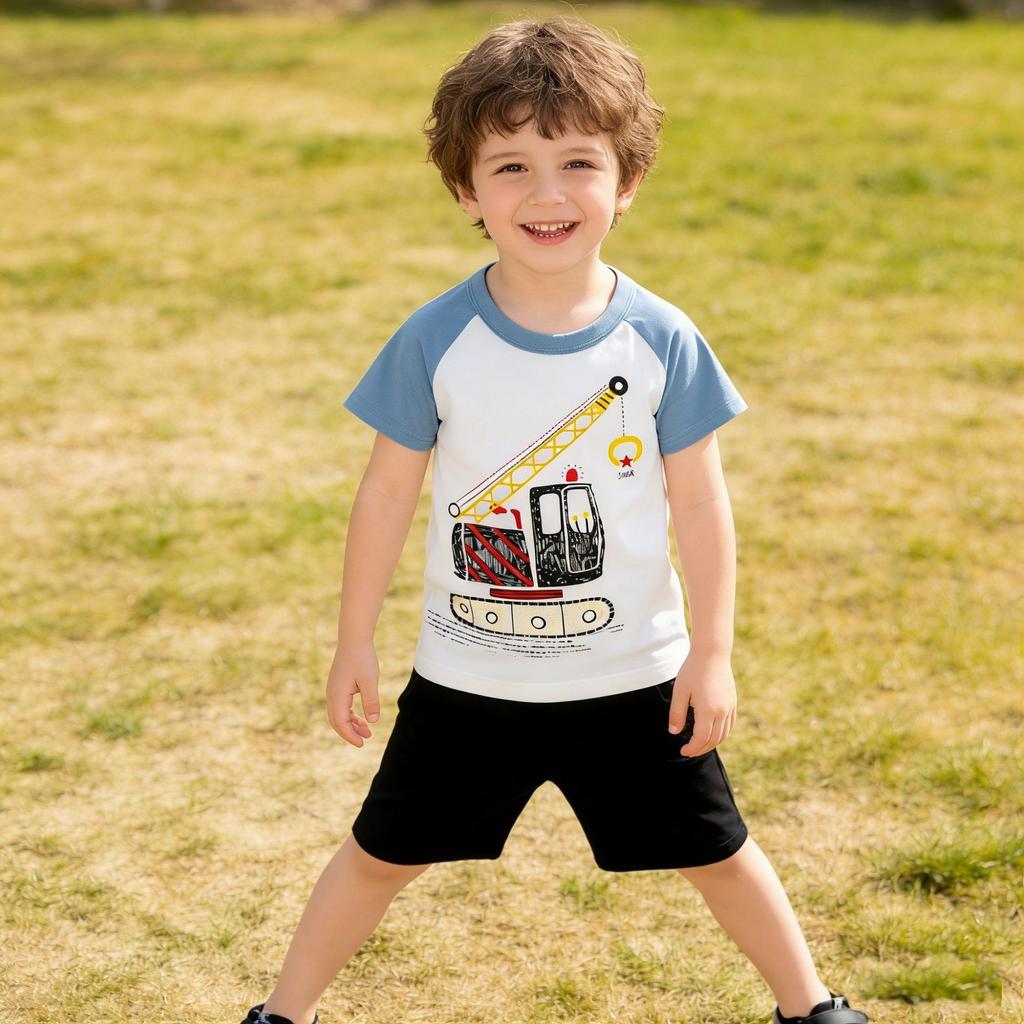 Boys Summer Korean Cartoon Short Sleeve T Shirt for Toddlers and Kids
