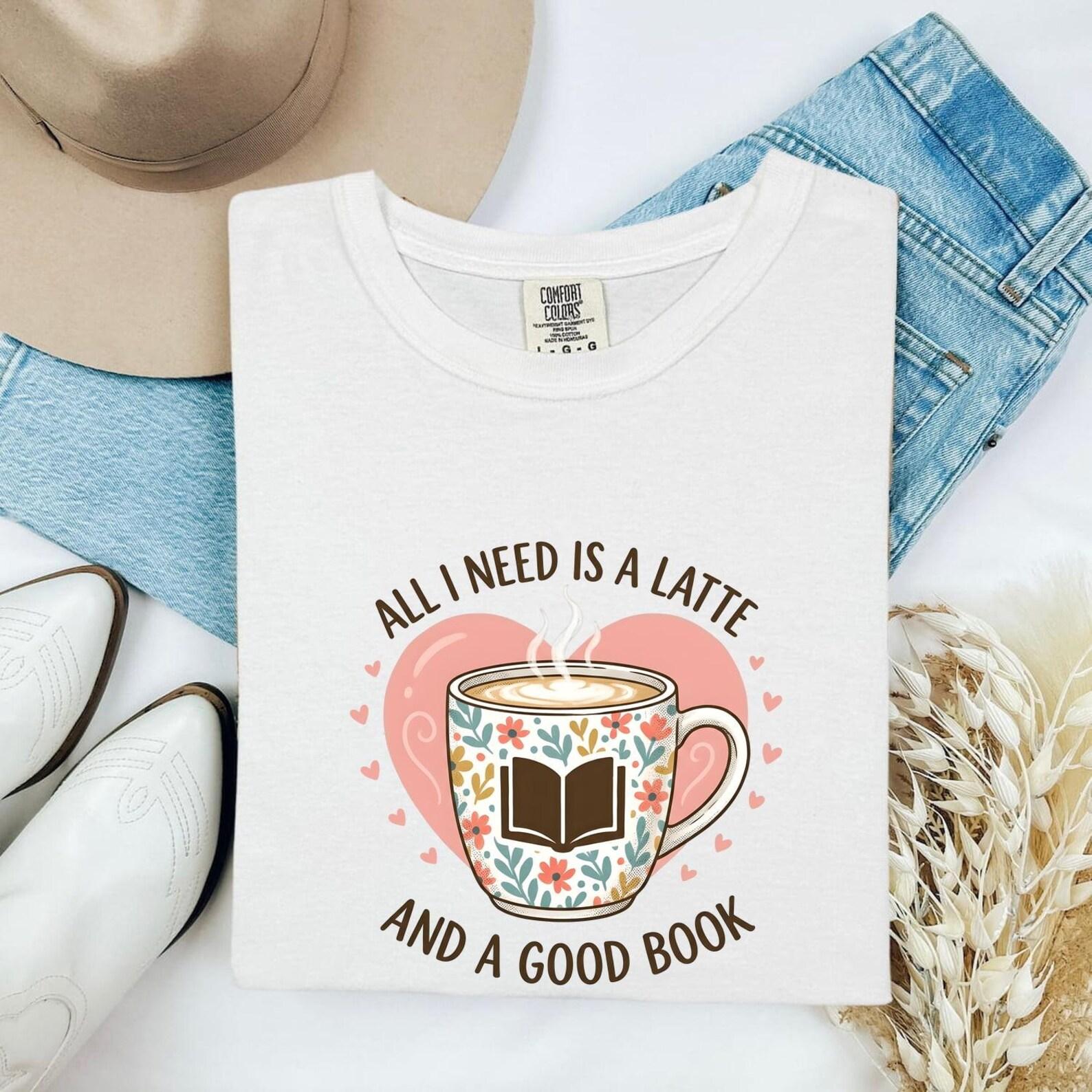 Bloom Coffee Cup Shirt Coffee Novels Gift Women Playful Tee Coffee Mug T-Shirt Coffee Fan Java Tee Fun Tshirt Book Graphic Classic Reading L