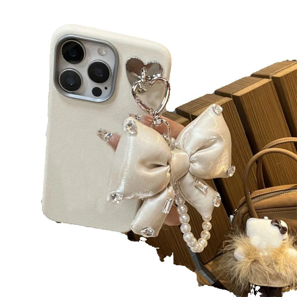 Korea Cute 3D Ribbon Bow Pearl TPU Phone Case For iPhone 16 15 14 13 12 11 Pro Max Lovely Matte Shockproof Soft Cover Coque